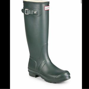 Hunter green tall rain boots